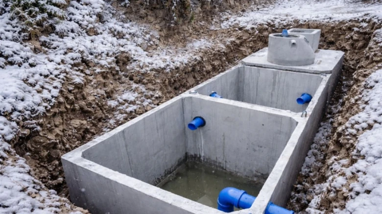 Konkrétní septik bez vyvážení v zimním prostředí