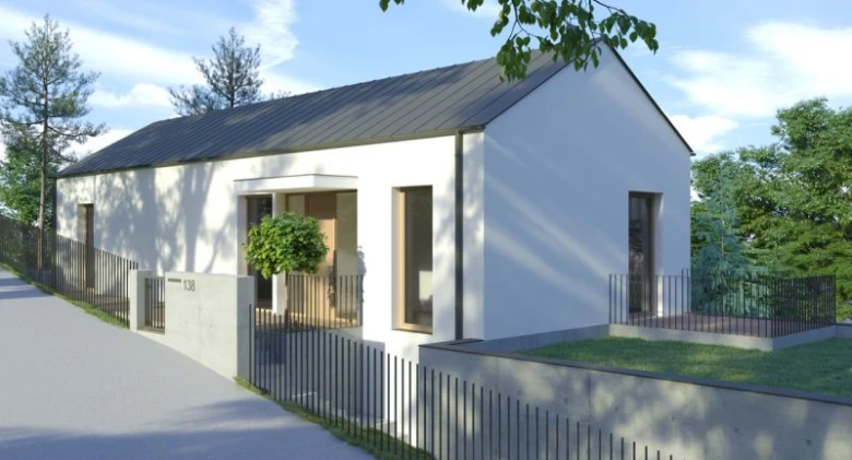 Moderní dům ve svahu s terasou a zahradou