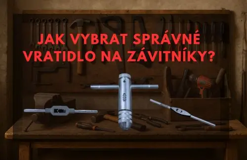 Nástroje pro závitníky na dřevěném stole s nástroji v pozadí.