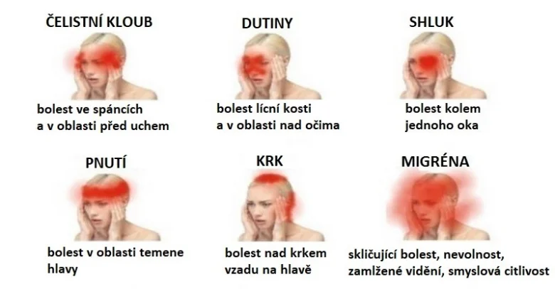 Infografika o příčinách bolesti hlavy v češtině