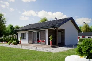 Modern rodinný dům s velkým oknem a zahradou