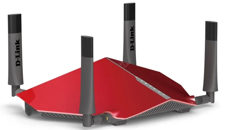 Červený bezdrátový router D-Link s čtyřmi anténami