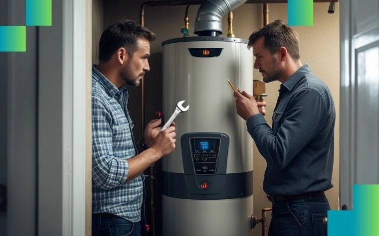 Technik kontroluje chyby v bojleru