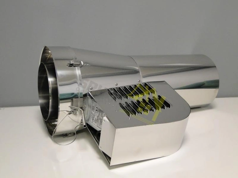 Stříbrný spalinový ventilátor do kouřovodu