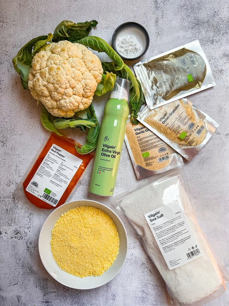 Ingredience pro recept na květák v horkovzdušné troubě